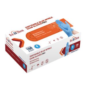 A box of blue nitrile gloves