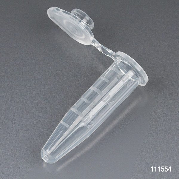 A clear plastic tube with a small white cap.