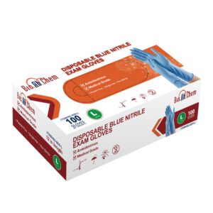 A box of blue and red disposable gloves.