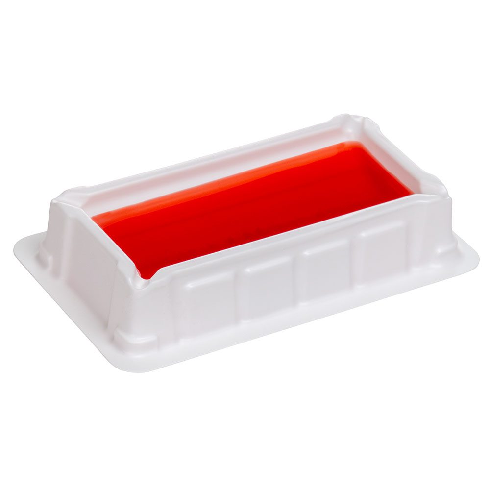 A red and white container with a lid.