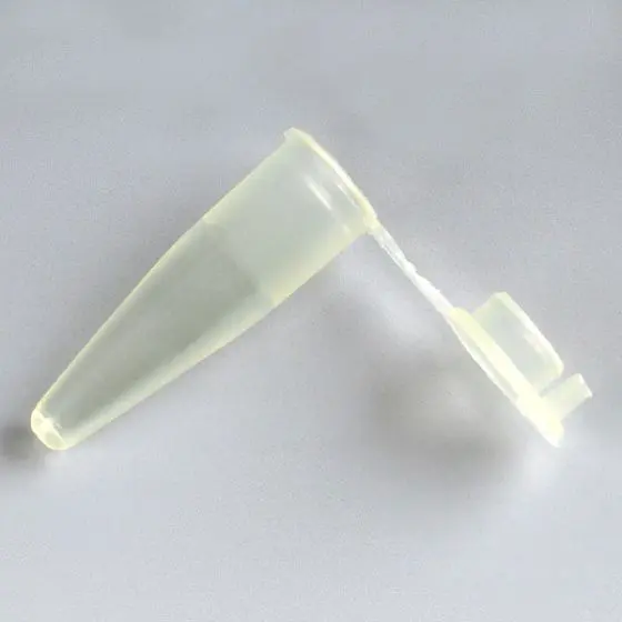 A plastic tube with a white cap on it.