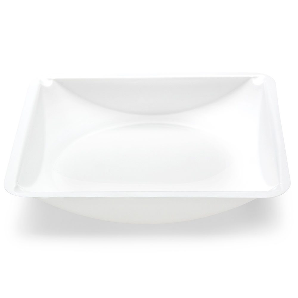 A white bowl with a square shape on top of it.