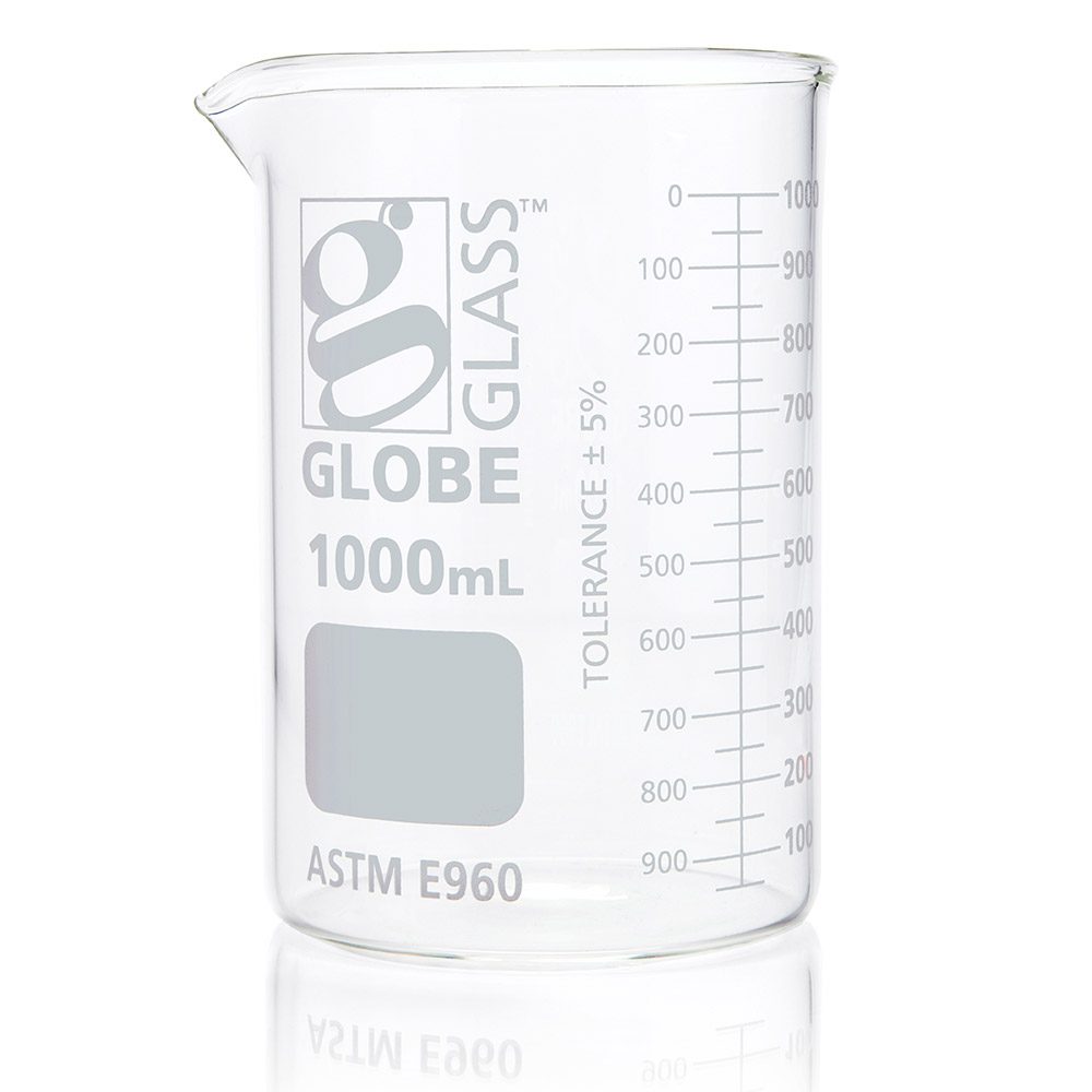 Glass Beakers 1000mL Beaker, Globe Glass, Low Form Griffin Style, 6/Box ...