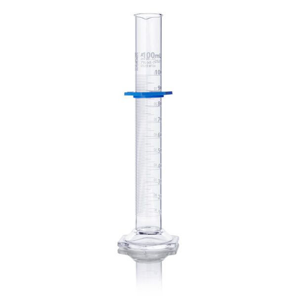 A clear glass tube with blue ring around it.