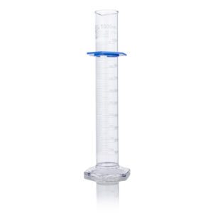 A clear glass tube with blue ring around it.