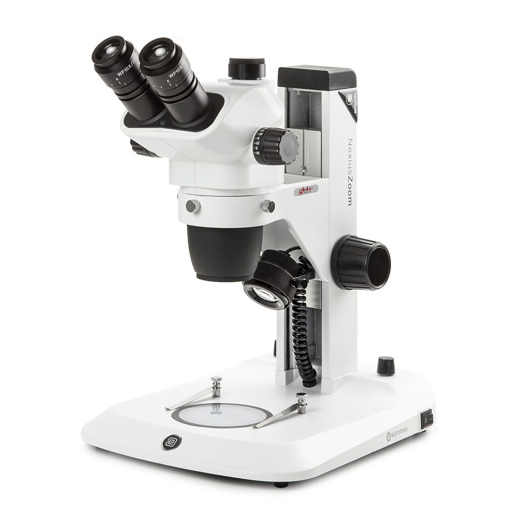 A microscope is shown with three lenses.