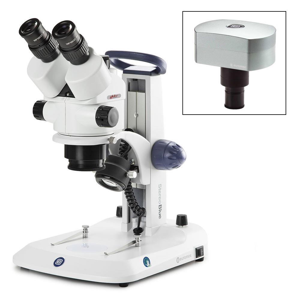 A microscope with two microscopes on top of it.