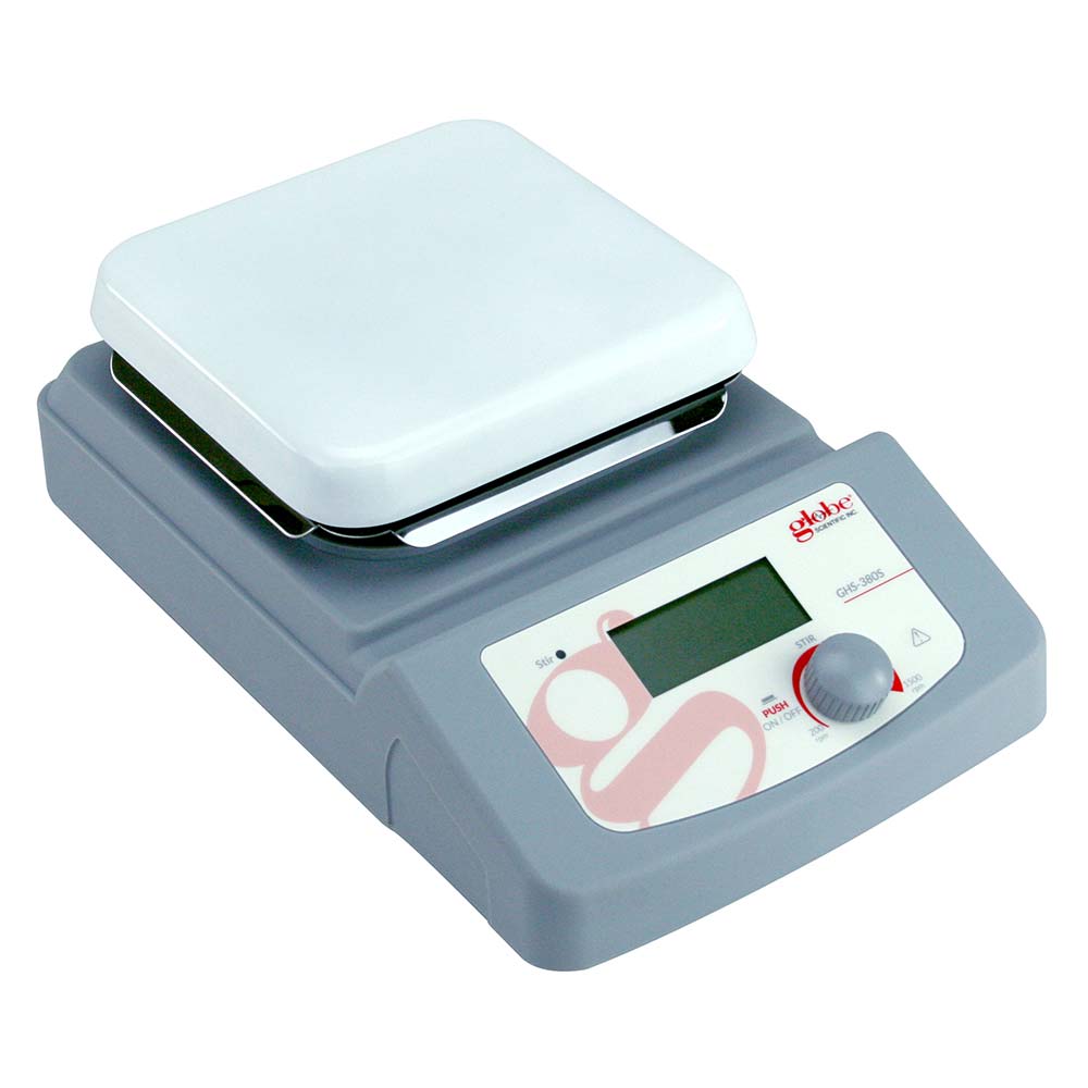 A gray and white electronic scale with red letters.