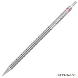 A silver pen with red writing on it.