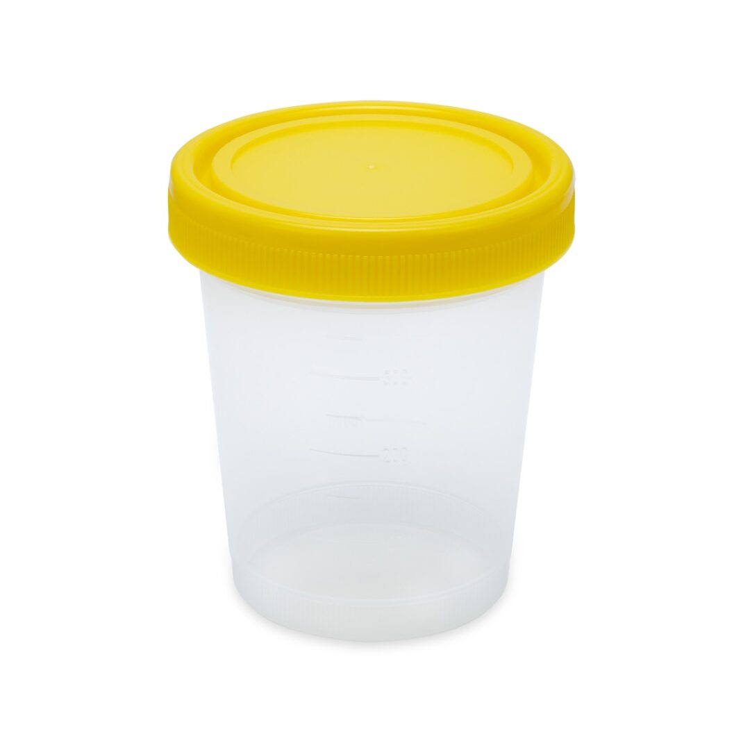 A yellow lid is on the container.