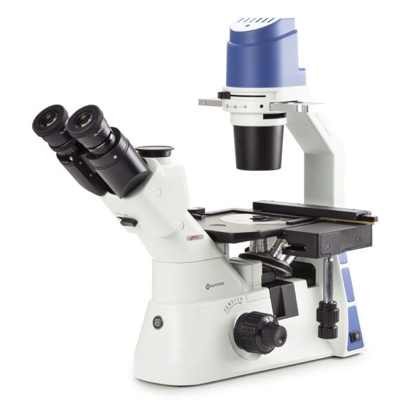 Inverted trinocular microscope with mech, stage 10/20/40x,5W LED & w/transpor. box; 1 Each